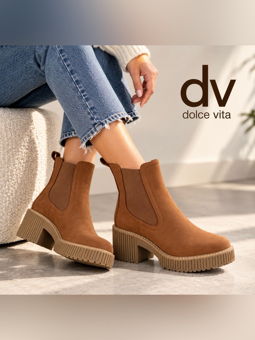 Dolce Vita Women Tan/Cognac Platform Chelsea Booties Size 9W